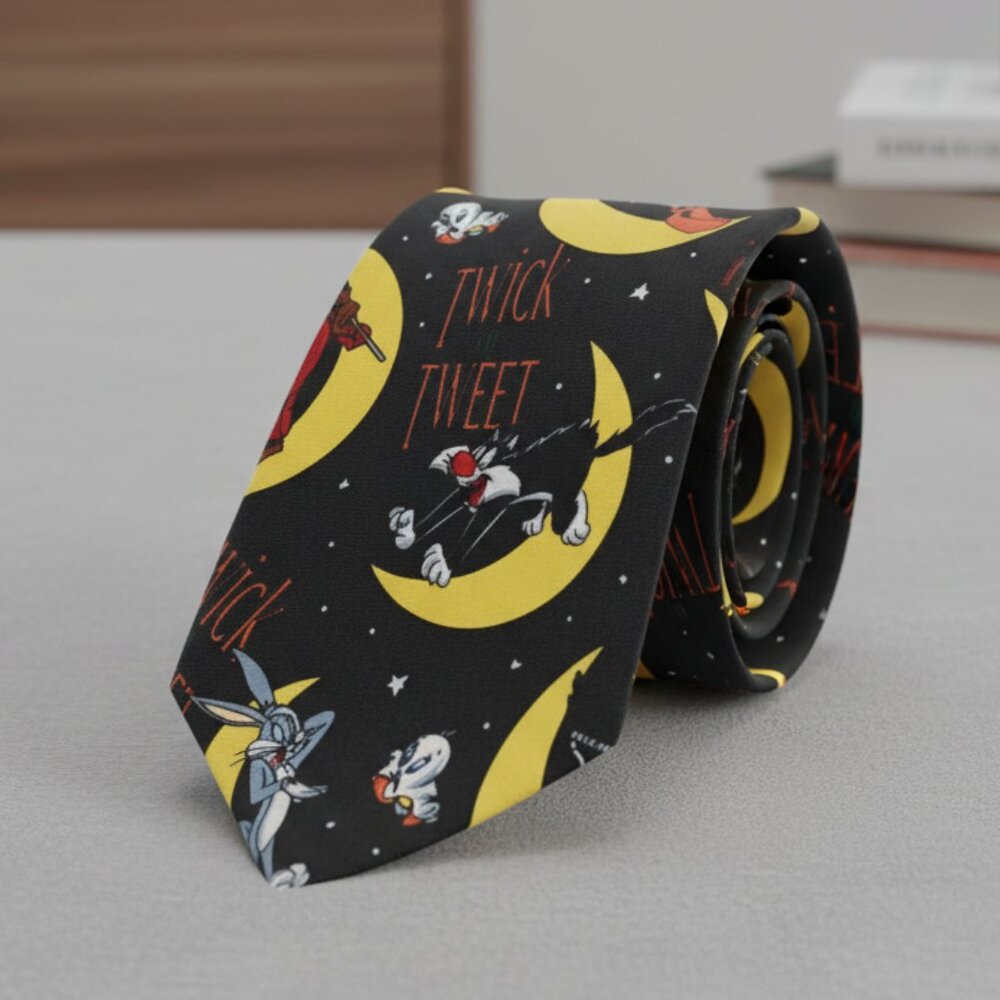 Looney Tunes Mania Vintage Tie‎ Mens Twick or Tweet Necktie Halloween Black 90s